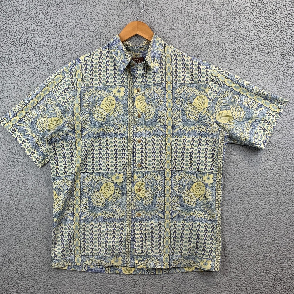 Kahala Hawaiian Islands Pineapple Print Shirt Lawn Button Up Short Sleeve Mens L